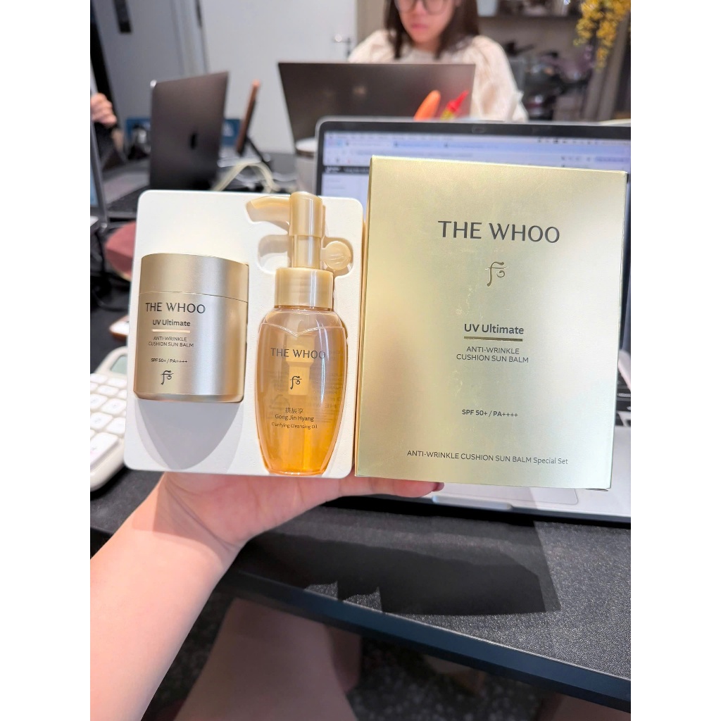 V203_ Set cushion+ dầu tẩy trang The Whoo UV Ultimate anti wrinkle cushion sun balm special set