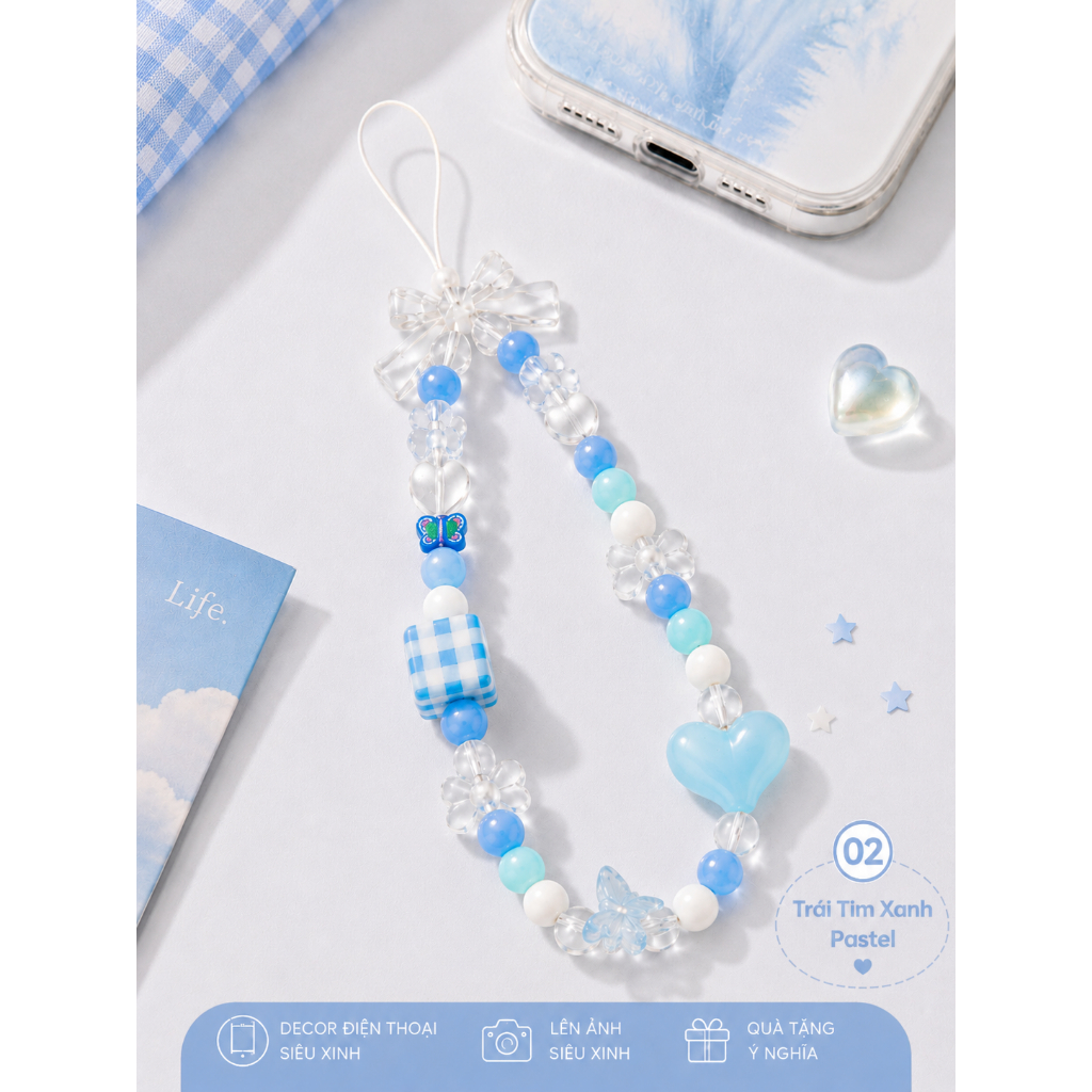 Dây Đeo Điện Thoại Handmade Hạt Charm Pastel Cute – Phụ Kiện Trang Trí Điện Thoại Aesthetic Siêu Xinh