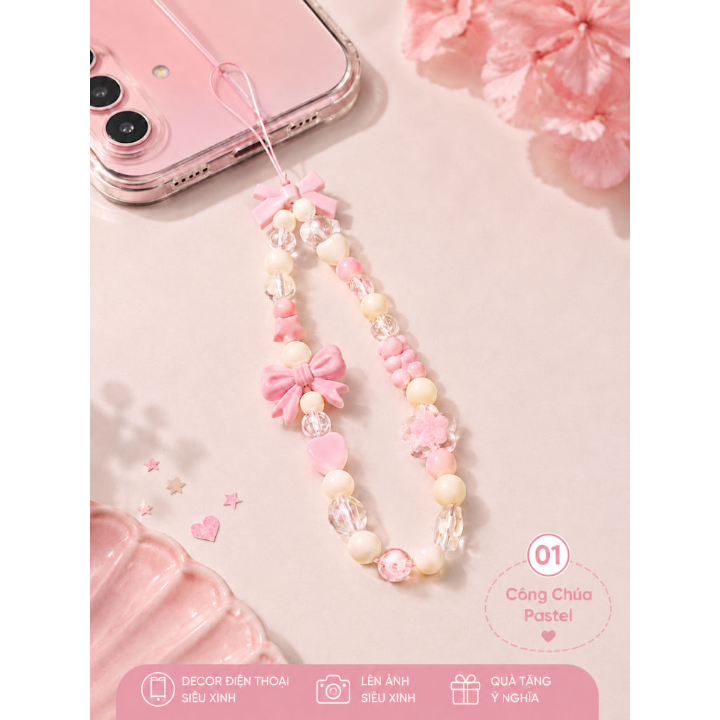 Dây Đeo Điện Thoại Handmade Hạt Charm Pastel Cute – Phụ Kiện Trang Trí Điện Thoại Aesthetic Siêu Xinh