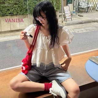 Áo cổ tròn bánh bèo phối nơ xinh dáng suông chất voan mềm trắng VANISA CT442