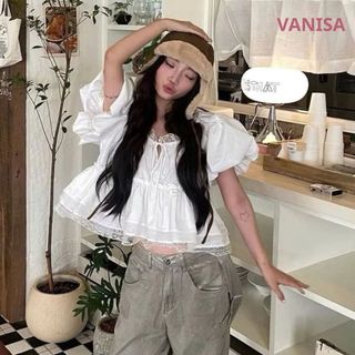 Áo babydoll tay phồng ngắn cổ tròn dáng suông voan mềm hottrend VANISA CT442
