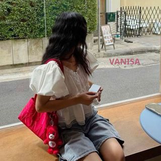 Áo cổ tròn bánh bèo phối nơ xinh dáng suông chất voan mềm trắng VANISA CT442