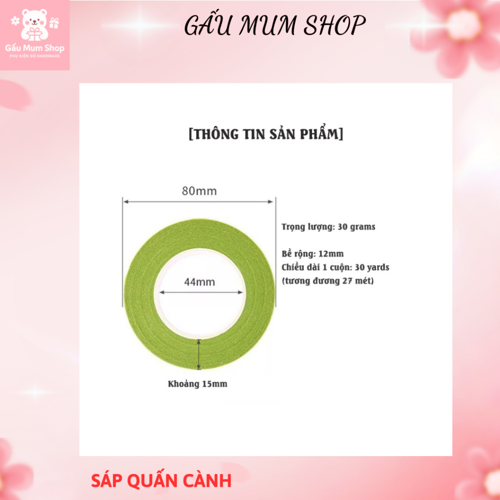 Băng Dính Quấn Cành Cây | Băng Dính Sáp Hoa Rộng 1.2cm Dài 27m | Quấn Cành Hoa Giả, Handmade, DIY