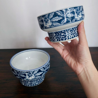 Đôn Chân Cao Hoa Lam Size 12*7 - Gốm Nhật 2hand