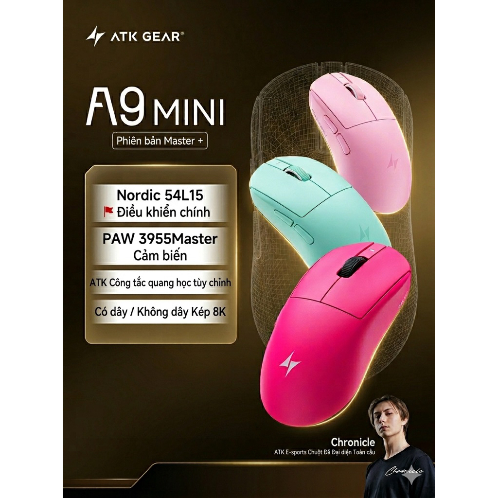Chuột gaming Không Dây ATK A9 Mini Master siêu nhẹ 39g Nodric