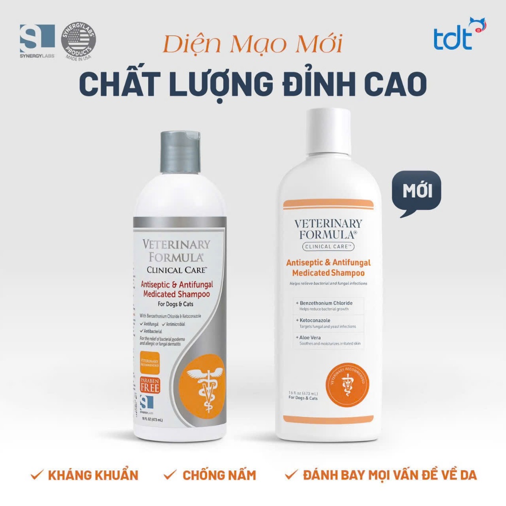 Sữa Tắm Cho Chó Mèo Veterinary Clinical Care Antiseptic & Antifungal 473ml Giảm Ngứa,Kháng Nấm Khuẩn