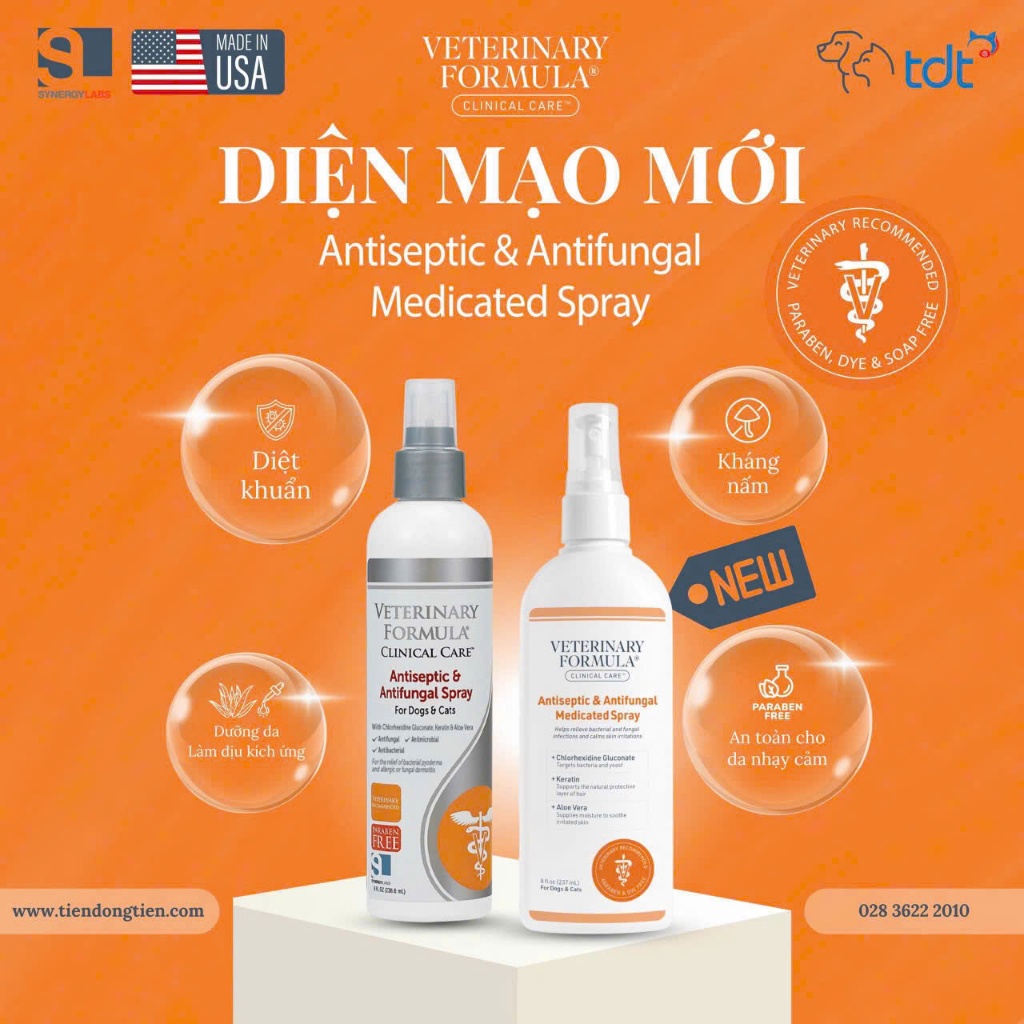 Sữa Tắm Cho Chó Mèo Veterinary Clinical Care Antiseptic & Antifungal 473ml Giảm Ngứa,Kháng Nấm Khuẩn