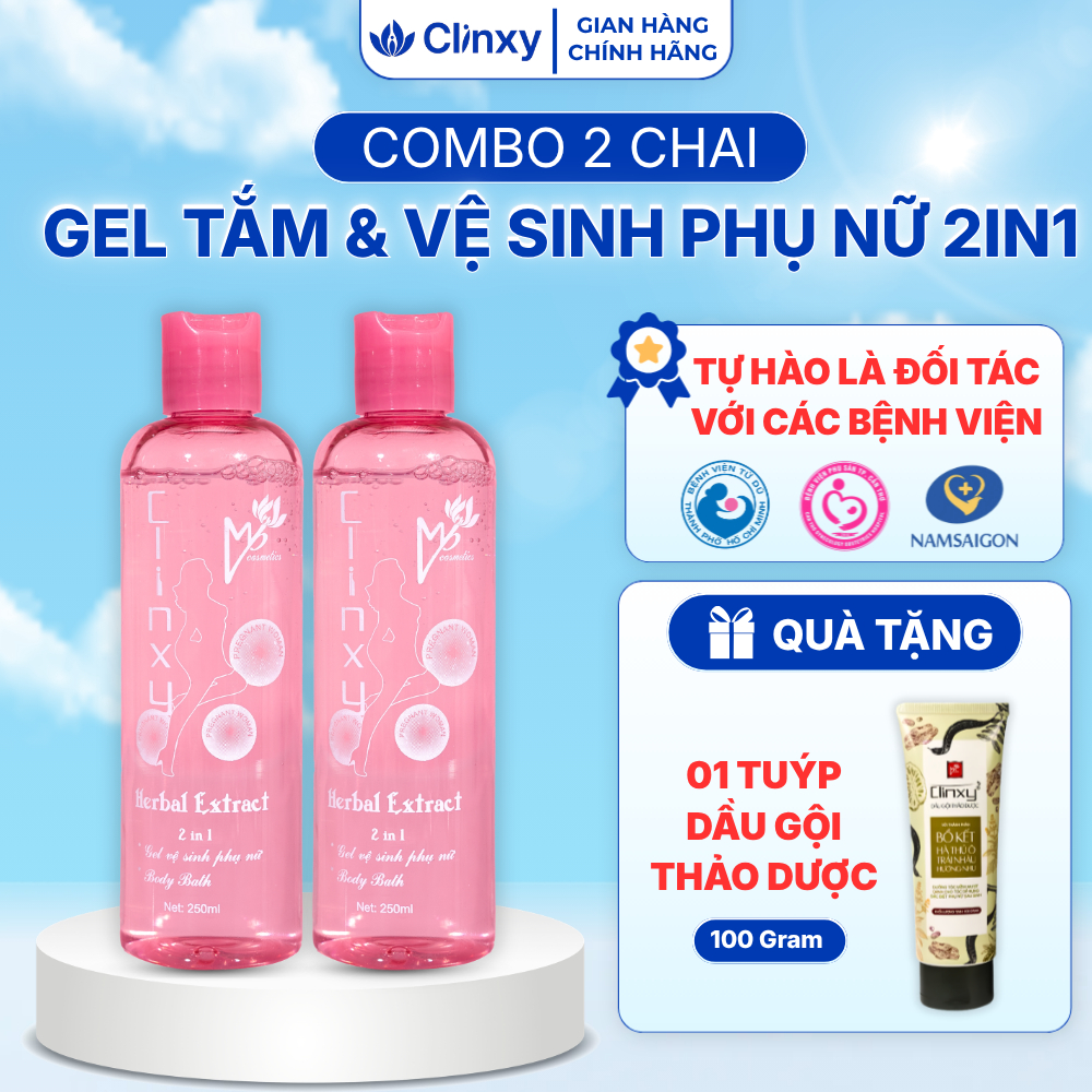(Combo 2 Chai) Gel Tắm Và Vệ Sinh Nữ Clinxy Dành Cho Phụ Nữ Mang Thai, Sữa Tắm Hỗ Trợ Dưỡng Ẩm