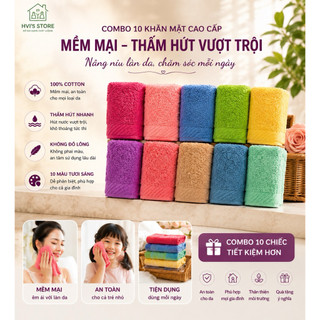 Combo 10 Khăn Mặt Cotton Tự Nhiên - Khăn Lau Mặt Gia Đình Siêu Thấm Hút, Kháng Khuẩn