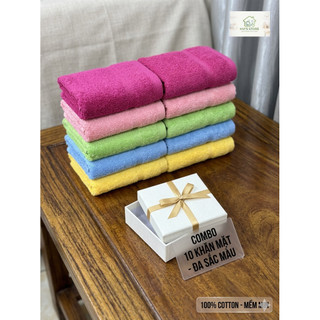 Combo 10 Khăn Mặt Cotton Tự Nhiên - Khăn Lau Mặt Gia Đình Siêu Thấm Hút, Kháng Khuẩn