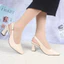 Giày sục quai hậu cao gót nữ LUME 17 mũi vuông màu kem da PU cao cấp, đế cao su non chống trơn trượt cao 5cm-7cm (VHK)