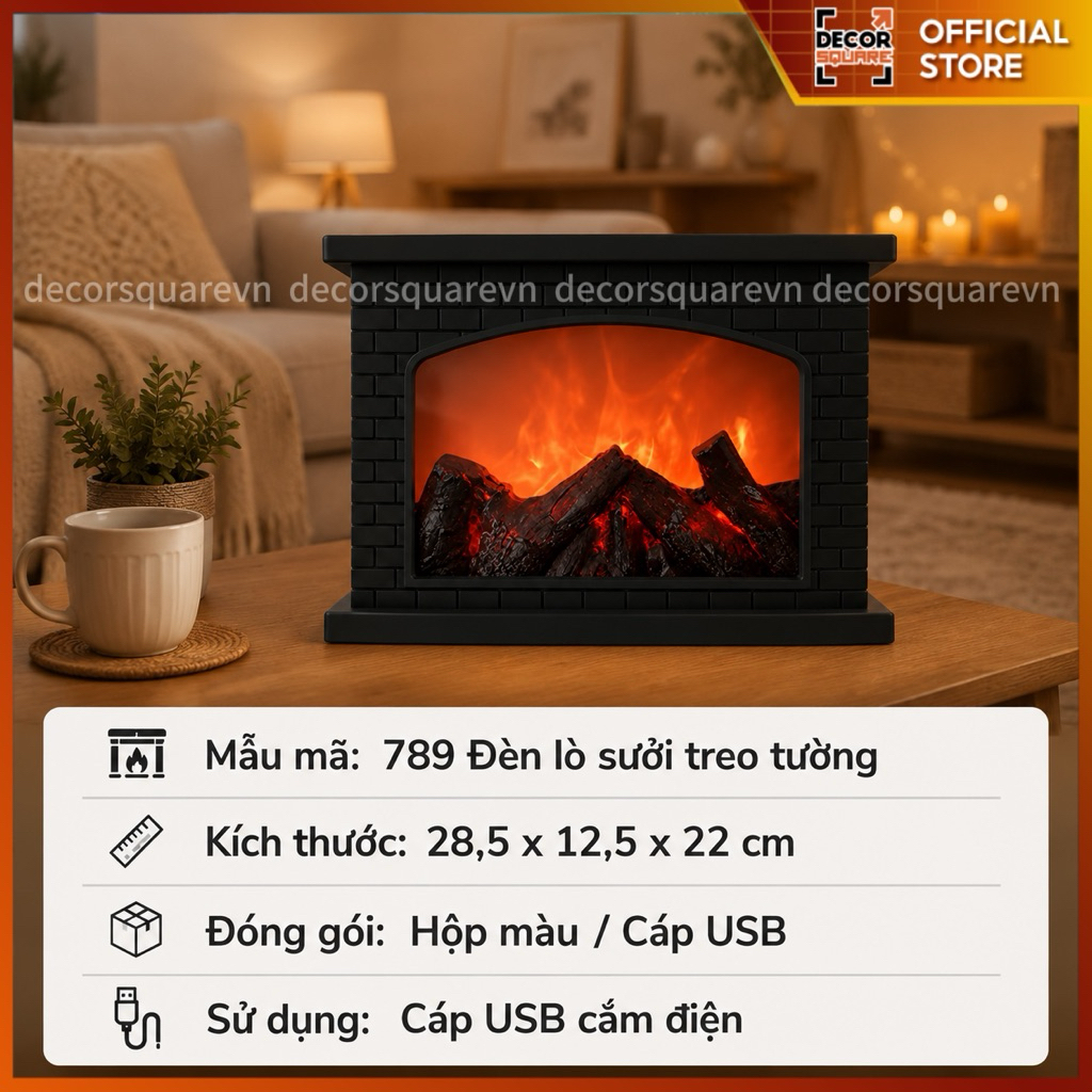 Đèn lò sưởi 3D mô phỏng ngọc lửa ấm áp phong cách Bắc Âu, Cozy | Quà tặng decor | Quà tặng tân gia | Quà tặng sinh nhật
