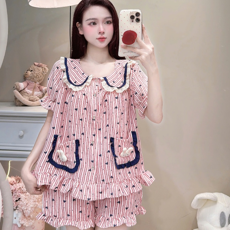 [MẪU HÈ] Bộ Đồ Ngủ Nữ JUSOKA Pijama Cổ Phối Nơ Chất Đũi Hàn Siêu Xinh DU50 Nhiều Họa Tiết Dễ Thương