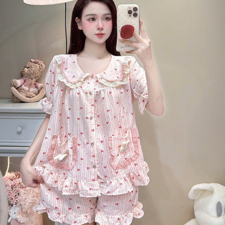[MẪU HÈ] Bộ Đồ Ngủ Nữ JUSOKA Pijama Cổ Phối Nơ Chất Đũi Hàn Siêu Xinh DU50 Nhiều Họa Tiết Dễ Thương