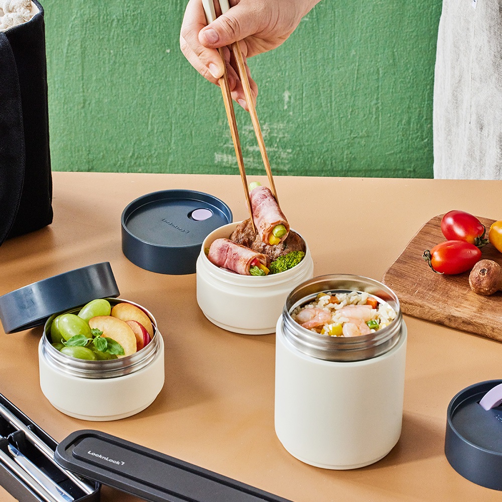 Bộ Hộp Cơm Giữ Nhiệt LocknLock All-Fit Lunch Box LHC8014IVY 1020ml, Kèm Túi và Muỗng Đũa - K-MALL