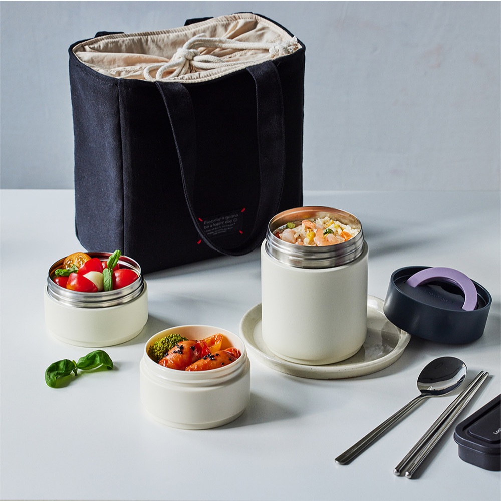 Bộ Hộp Cơm Giữ Nhiệt LocknLock All-Fit Lunch Box LHC8014IVY 1020ml, Kèm Túi và Muỗng Đũa - K-MALL