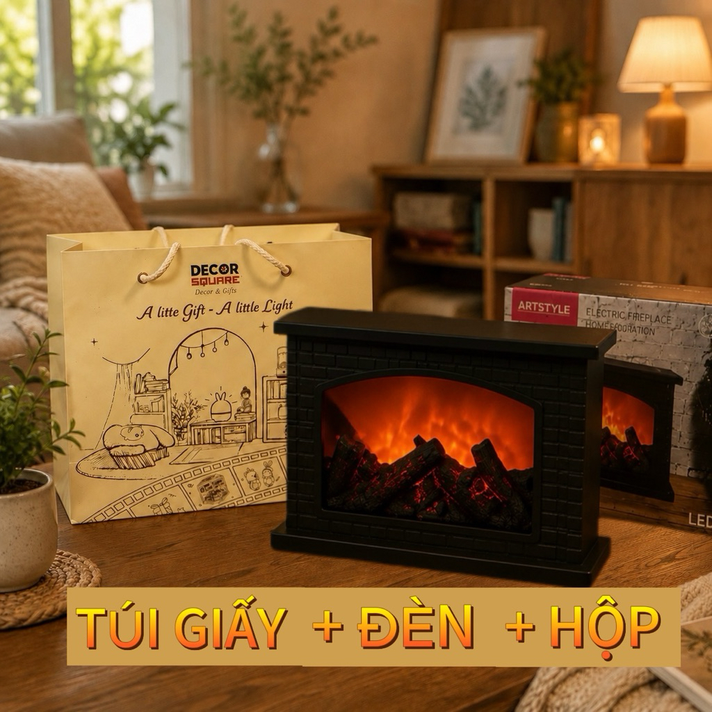Đèn lò sưởi 3D mô phỏng ngọc lửa ấm áp phong cách Bắc Âu, Cozy | Quà tặng decor | Quà tặng tân gia | Quà tặng sinh nhật