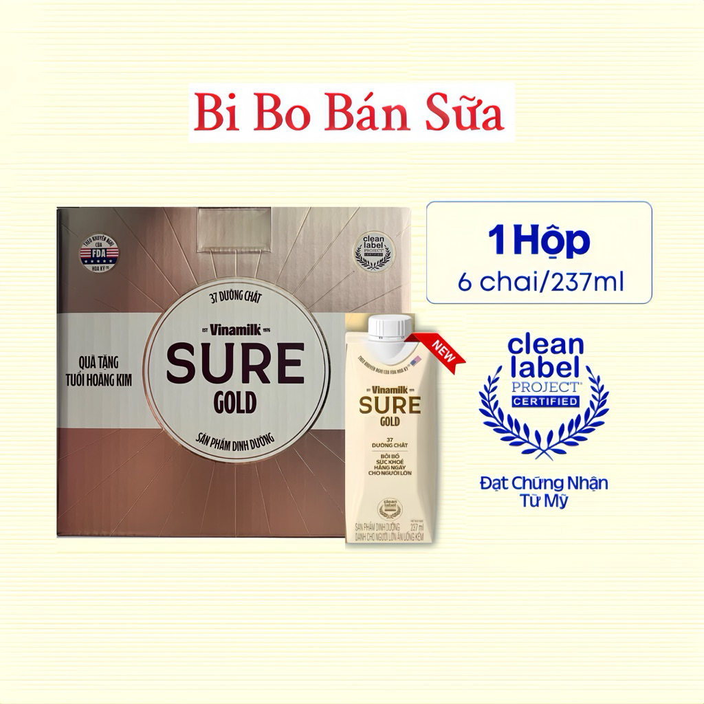 Hộp 6 Chai Sữa Bột Pha Sẵn Sure Gold [6 hộp giấy 237ml]