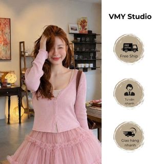 VMY Studio - Áo khoác cardigan len mỏng cổ V cài khuy siêu xinh, áo len mỏng dài tay mềm mịn không ngứa chuẩn QC nữ