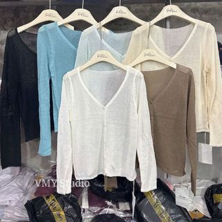 VMY Studio - Áo khoác cardigan len mỏng cổ V cài khuy siêu xinh, áo len mỏng dài tay mềm mịn không ngứa chuẩn QC nữ