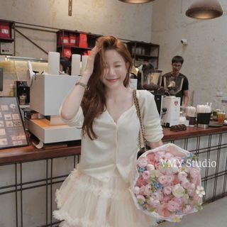 VMY Studio - Áo khoác cardigan len mỏng cổ V cài khuy siêu xinh, áo len mỏng dài tay mềm mịn không ngứa chuẩn QC nữ