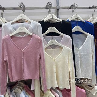 VMY Studio - Áo khoác cardigan len mỏng cổ V cài khuy siêu xinh, áo len mỏng dài tay mềm mịn không ngứa chuẩn QC nữ
