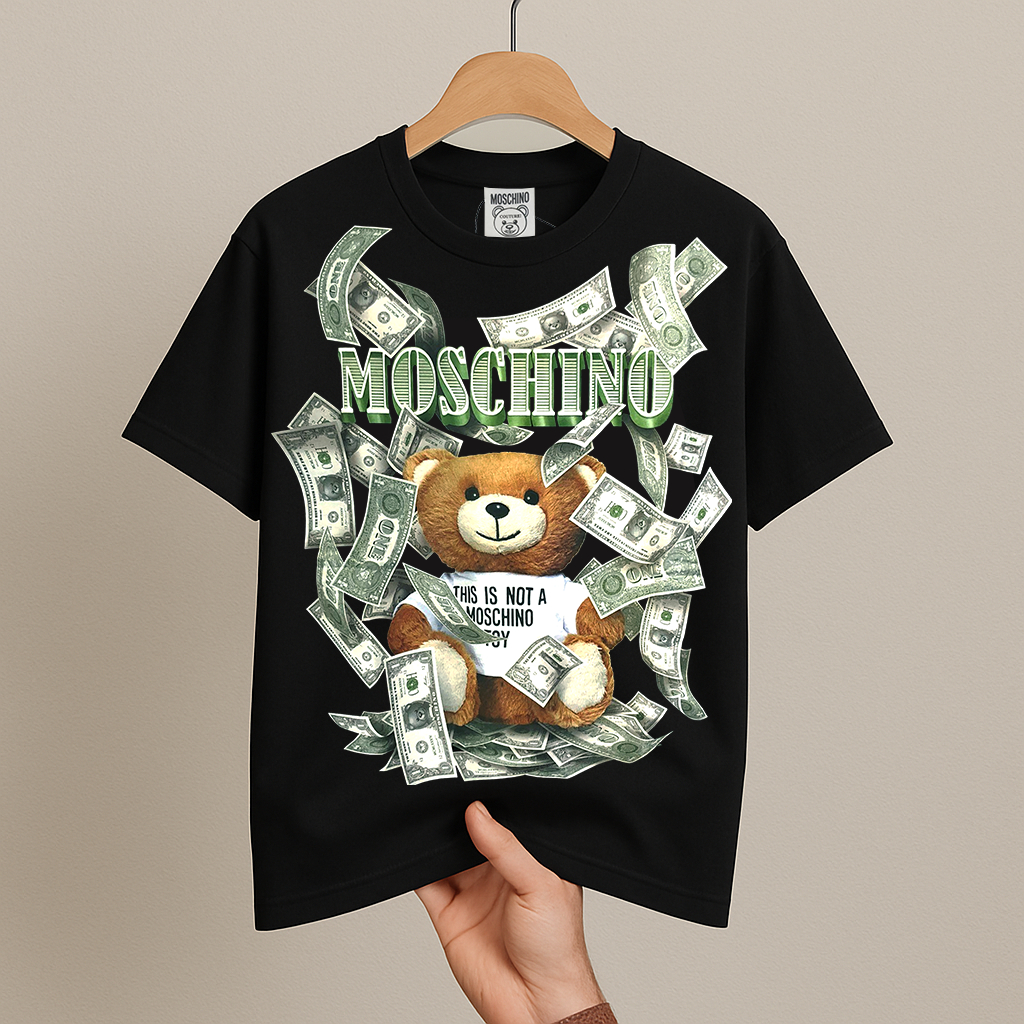 Áo Thun Moschino Teddy Bear Dollar Unisex Cao Cấp, Form Rộng Thời Trang Nam Nữ