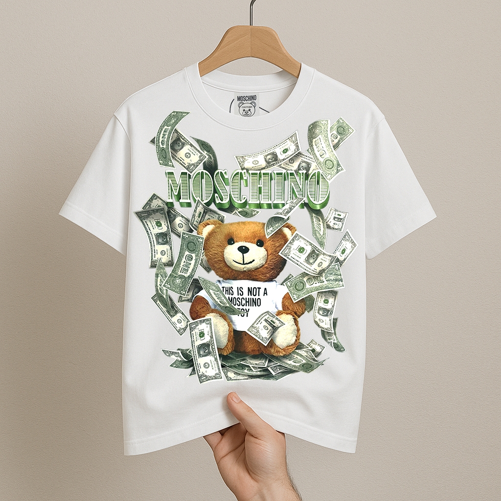 Áo Thun Moschino Teddy Bear Dollar Unisex Cao Cấp, Form Rộng Thời Trang Nam Nữ