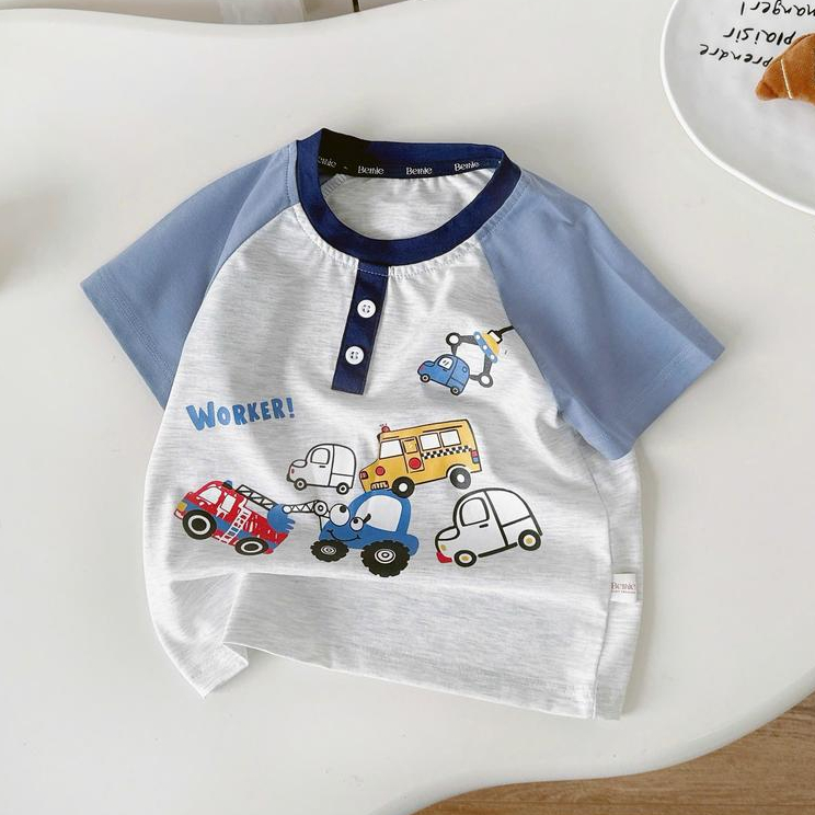Bộ quần áo cộc tay PHỐI MÀU WORKER CARS áo chất COTTON 4 chiều siêu co giãn  cho bé trai