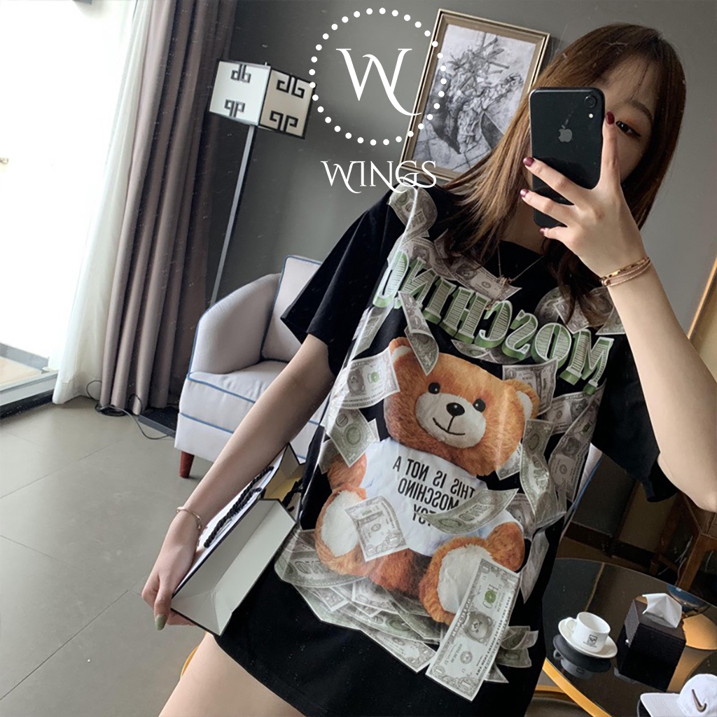 Áo Thun Moschino Teddy Bear Dollar Unisex Cao Cấp, Form Rộng Thời Trang Nam Nữ