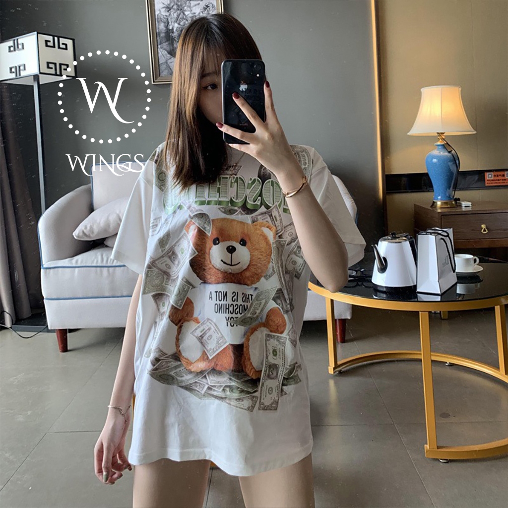 Áo Thun Moschino Teddy Bear Dollar Unisex Cao Cấp, Form Rộng Thời Trang Nam Nữ