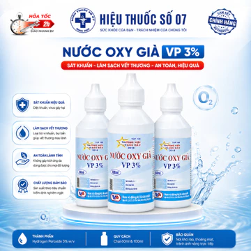 Nước Oxy Già Vĩnh Phúc 3% 60ml Combo 3 Chai - Sát Khuẩn, Làm Sạch Vết Thương, Giá Tốt Date Xa