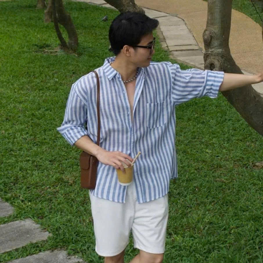 [SALE 7/7] Áo Sơ Mi Nam Linen Sọc Xanh Form Rộng ZAAGAT Phù Hợp Mặc Dạo Phố Đi Biển Cho Nam Nữ