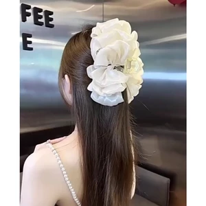 Kẹp tóc càng cua voan lưới 2 mặt cỡ lớn phong cách Hàn Quốc đơn giản màu đen kem tím