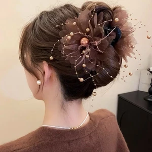 Ngoặm cá mập đính bông to kèm tua dài đủ màu sắc dành cho nữ,kep tóc hoa mẫu xinh thời trang