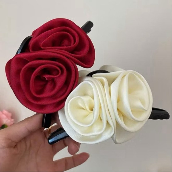 Kẹp tóc hoa hồng lụa đôi cao cấp fom đẹp