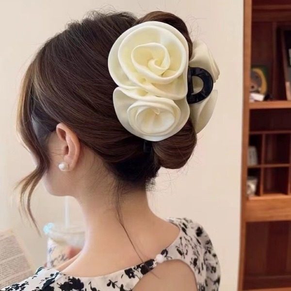 Kẹp tóc hoa hồng lụa đôi cao cấp fom đẹp