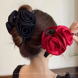 Kẹp tóc hoa hồng lụa đôi cao cấp fom đẹp