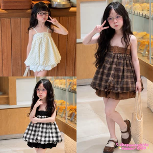 Sét áo 2 dây kẻ kèm bell đai mix váy bí bồng xoè sang chảnh cho bé gái