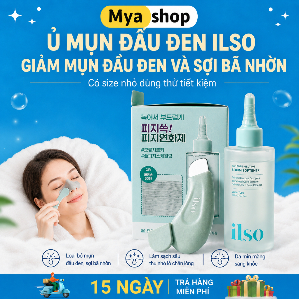Ủ mụn ilso giảm mụn đầu đen, sợi bã nhờn, combo thanh gạt tinh chất bông ủ mụn