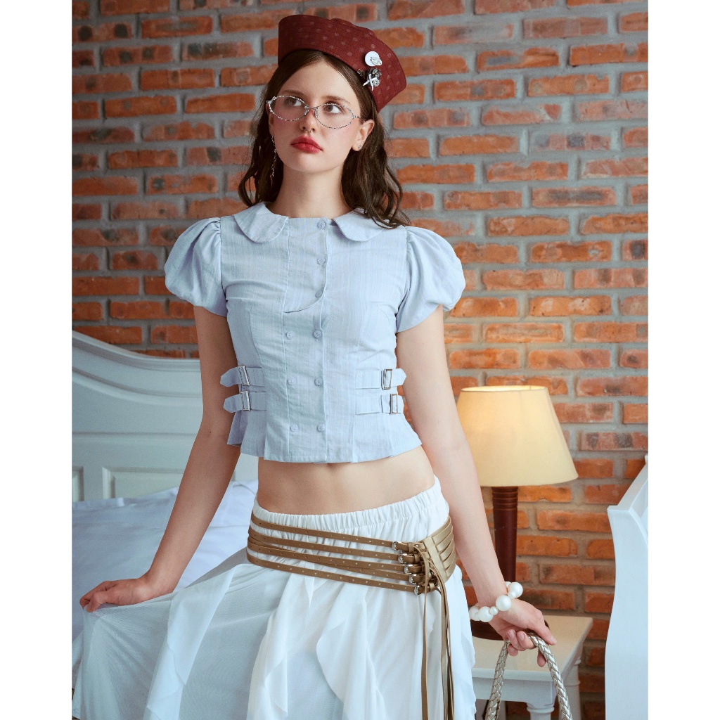 Lottie Top - Remmus | Áo tay bồng vải sọc phối đai eo - BST SUMMER SLUMBER