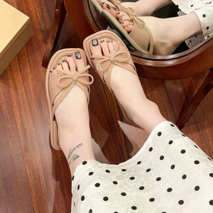 Dép Lê Nữ Mũi Vuông Thắt Nơ Thời Trang, Chất EVA Mềm Nhẹ đi chơi, đi biển hết ý
