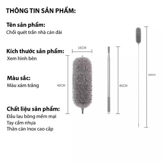 Chổi Phất Trần 2.8M Cán Inox Điều Chỉnh, Đầu Gập 90° – Cây Lau Trần Nhà & Quét Mạng Nhện Sợi PP Cao Cấp