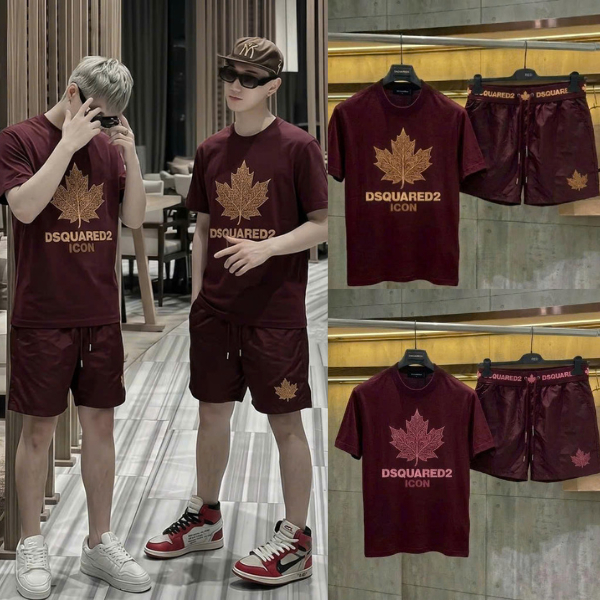 Set Bộ cộc Nam Cao Cấp DSQ DSQuared2 màu Đỏ vải Chất Thun mềm Full Box