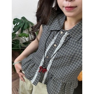 Áo Sơ Mi Nữ Kẻ Caro Chất Thô Kate Phối Ren Dọc Tay Hến Dáng Peplum Xòe Gấu Nàng Thơ - Cakecat
