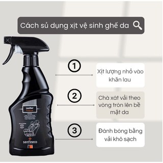Dung dịch vệ sinh nội thất làm mềm ghế da ô tô Senfineco 9955 tặng kèm khăn 380ml