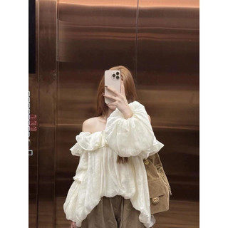 Áo Trễ Vai Tơ Bèo Dáng Bí Tay Bồng Hồng Kem Pastel Tiểu Thư Ngọt Ngào Bloom Top Cakecat
