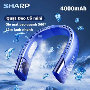 Sharp Quạt Đeo Cổ Mini Không Cánh Cầm Tay，quạt treo cổ siêu mát，Quạt Quàng Cổ Tích Điện Hình Con Vật Pin Lớn,4000mAh