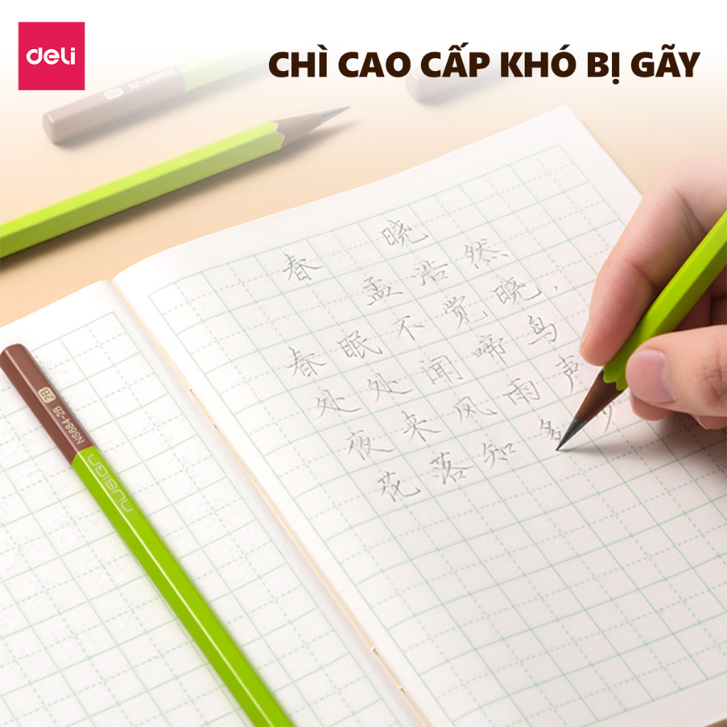 Bút Chì Gỗ 2B HB Deli Nusign NS684/NS743 Lõi Đậm Khó Gãy Dễ Gọt Viết Êm Tay Cho Học Sinh Dân Văn Phòng Màu Matcha Socola