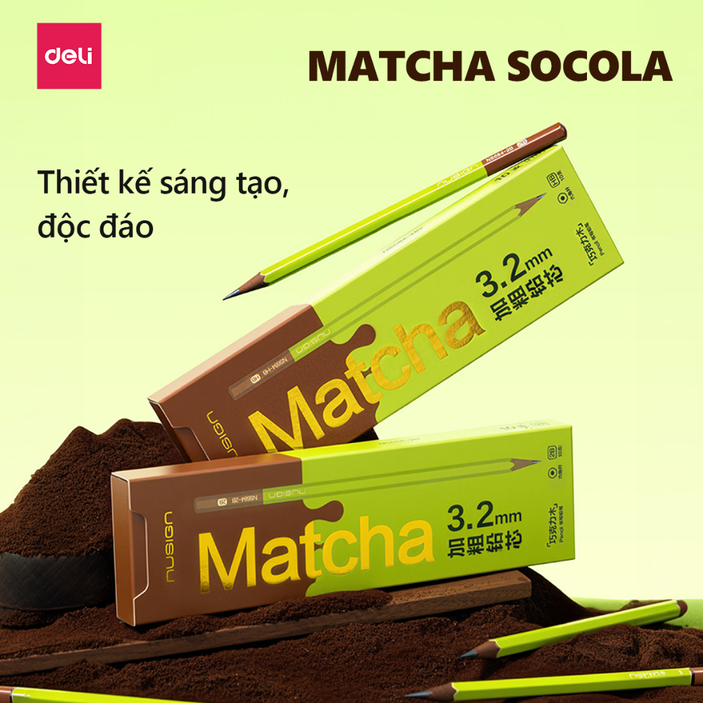Bút Chì Gỗ 2B HB Deli Nusign NS684/NS743 Lõi Đậm Khó Gãy Dễ Gọt Viết Êm Tay Cho Học Sinh Dân Văn Phòng Màu Matcha Socola